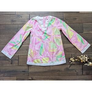 Girls Lilly Pulitzer Green Pink Butterfly Tunic Top Shirt Blouse Size Kids 10